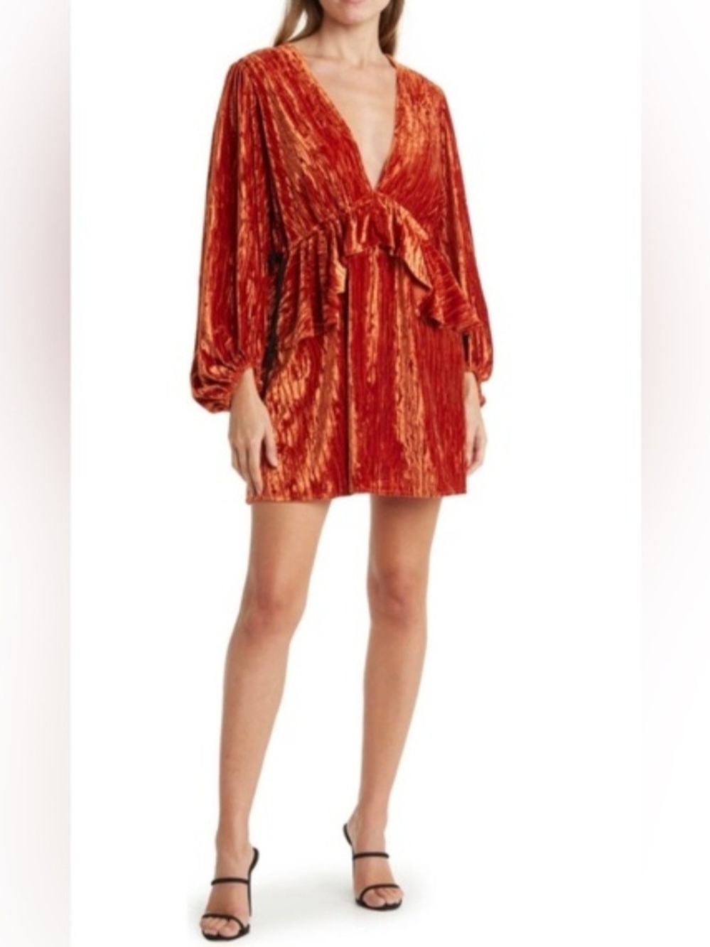 Topshop Balloon Sleeve Crushed Velvet Plunge Mini Dress Size 10 Nwt